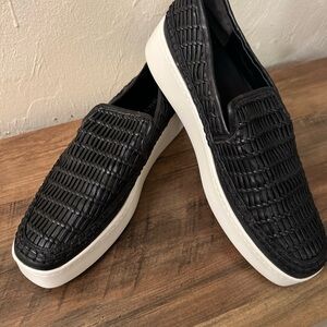 Vince Stafford Woven Black Leather Platform Sneakers